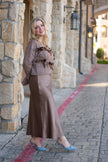 Brown Satin Midi Skirt