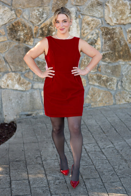 Red Velvet Dress with Pink Satin Bow