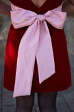 Red Velvet Dress with Pink Satin Bow